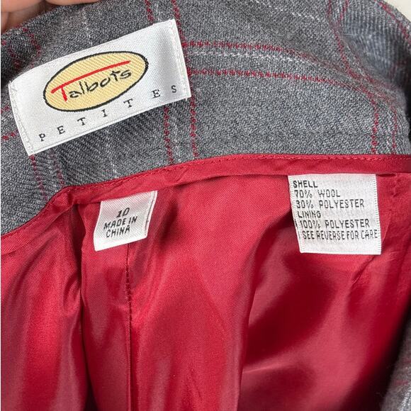 Talbots Women’s 10 Gray Red Plaid Zip Lined Wool Blend Straight Wide Leg Pants - Picture 5 of 5